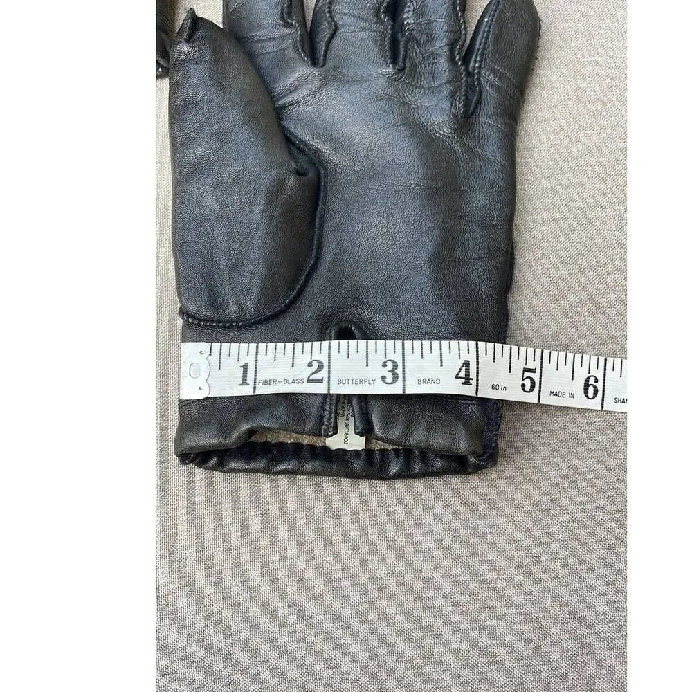 Vintage black leather wide finger sherpa lined gloves size large